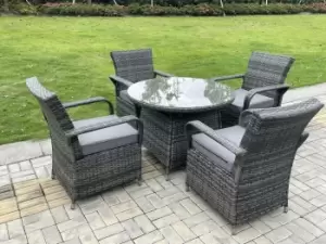 Fimous 4 Seater Outdoor Dark Grey Rattan Dining Set with Medium Round Table