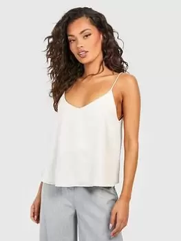 Boohoo V Neck Cami - Cream, Size 10, Women