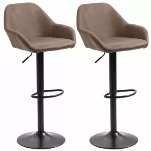 HOMCOM Adjustable Bar Stools Set Of 2 PU Leather And Steel Base Dark Brown