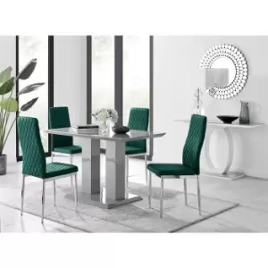 Furniturebox UK - Furniturebox Imperia 4 High Gloss Grey Modern Dining Table and 4 Green Milan Faux Leather Dining Chairs With Silver Legs Diamond