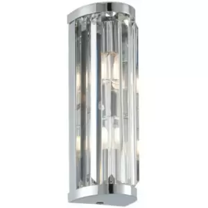 Loops - IP44 Bathroom Wall Light Chrome & Crystal Round Glass Modern Slotted Jewel Lamp