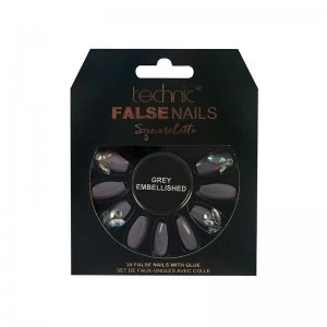 Technic Squareletto Grey Embellished False Nails