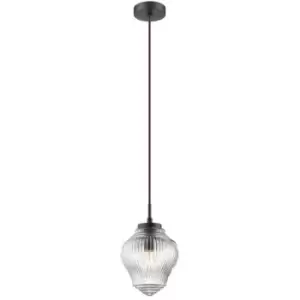 Evansville 15cm Dome Pendant Ceiling Light Clear Glass Brown Metal Base Brown Fabric Wire LED E14 - Merano