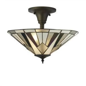 3 Light Tiffany Semi Flush Antique Bronze, E27