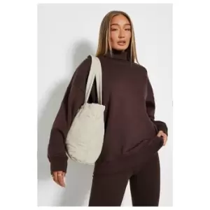 I Saw It First Oversized Roll Neck Sweatshirt - Brown