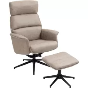 Homcom - Swivel Recliner Chair w/ Ottoman Adjustable and Removable Headrest Khaki - Khaki