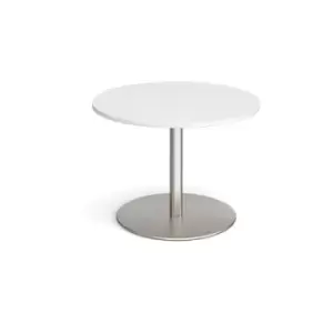 Eternal circular boardroom table 1000mm - brushed steel base and white top