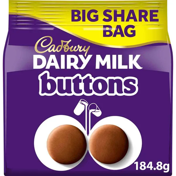 Cadbury Gifts Direct Dairy Milk Giant Buttons Chocolate Share Bag 184.8g 4303854