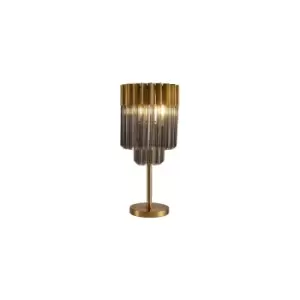 Poland Table Lamp 3 Light E14, Brass, Smoke Sculpted Glass