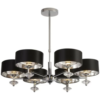 Searchlight NEW ORLEANS - 6 Light Chrome Ceiling Pendant with Black Shades, Silver Inner