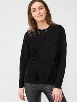 V by Very Frill Knitted Jumper - Black, Size 16, Women