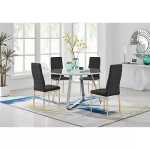 Furniture Box Santorini White Round Dining Table and 4 Black Gold Leg Milan Chairs