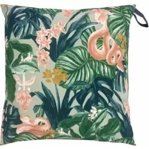 Medinilla Tropical Jungle Print 100% uv & Water Resistant Outdoor Floor Cushion Cover, Sage, 70 x 70 Cm - Furn