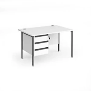 Dams International Straight Desk with White MFC Top and Graphite H-Frame Legs and 3 Lockable Drawer Pedestal Contract 25 1200 x 800 x 725mm