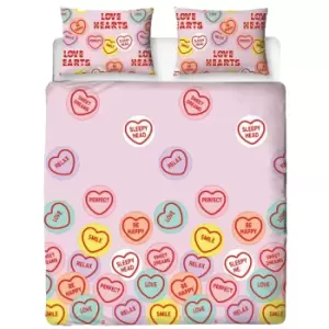 Love Hearts Happy Reversible Duvet Cover Set (Single) (Multicoloured)