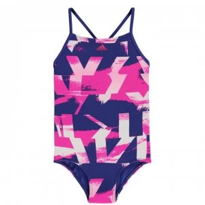 adidas YA All Over Print Swimsuit Junior Girls - Active Blue