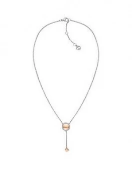 Tommy Hilfiger Silver And Rose Gold Crystal Set Drop Circle Pendant Ladies Necklace