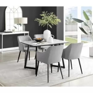 Furniturebox Carson White Marble Effect Recatngular 120cm Dining Table & 4 Grey Calla Black Leg Velvet Chairs