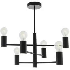 Loops - Semi Flush Ceiling Lamp Matt Black 6x Bulb Multi Light Industrial Urban Pendant