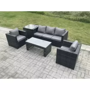 Fimous 5 Seater Outdoor Dark Grey Rattan Lounge Complete Sofa Set with Oblong Rectangular Coffee Table and 2 Chairs