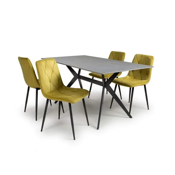 Shankar Timor 1.6m Grey & 4 Vernon Yellow Dining Set - Grey 9016075