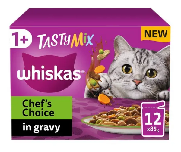 Whiskas 1+ Cat Pouches Tasty Mix With Veg in Gravy Cat Food 12 x 85g