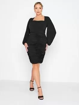 Yours Cowl Neck Ruched Body Con Dress - Black, Size 20, Women