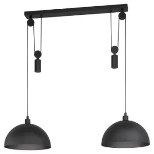 Hanging Ceiling Pendant Light Black Rise & Fall 2x 40W E27 Adjustable Height