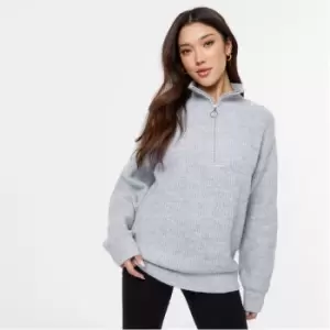 Jack Wills High Neck Zip Knitted Jumper - Grey