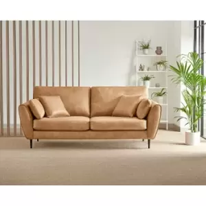 Furniture Box Ida 3 Seater Tan Faux Leather Sofa