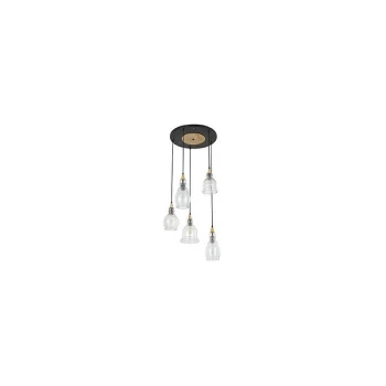 Ideal Lux Gretel - 5 Light Cluster Pendant Black with Clear Glass Shades, E27