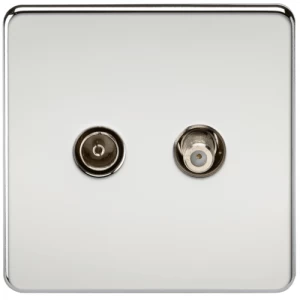 KnightsBridge Coaxial TV and SAT TV Outlet 1G Screwless Polished Chrome Isolated Wall Plate