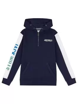 Jack Wills Boys Devon Colour Block Zip Hoodie - Navy, Size 8-9 Years