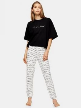 Topshop Sleepy Head Slogan Jersey Pyjama Set - Monochrome