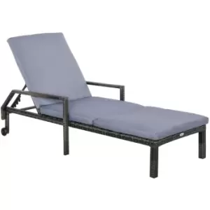 Rattan Wicker Chaise Sun Lounger Garden w/ Adjustable Backrest & Wheels - Outsunny