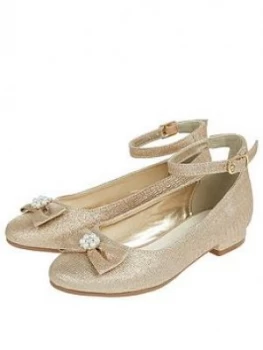 Monsoon Girls Rebecca Glitter Bow Shoe - Gold, Size 10 Younger