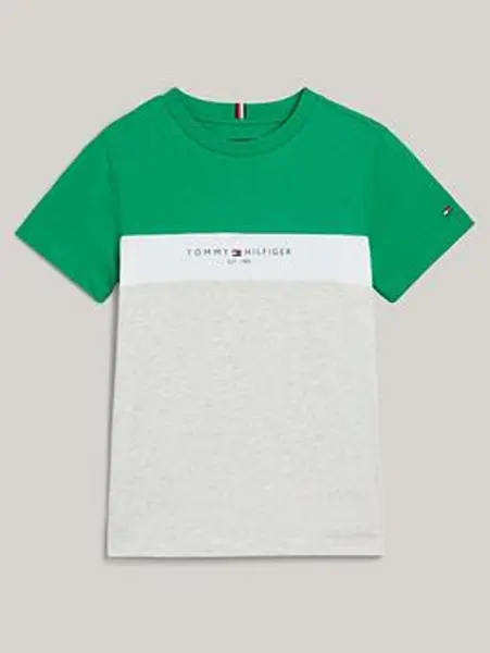 Tommy Hilfiger Boys Essential Colorblock Short Sleeve T-Shirt - Olympic Green/Light Grey Melange, Green, Size 16 Years