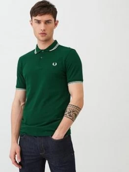 Fred Perry Twin Tipped Polo Shirt - Green/White, Size L, Men