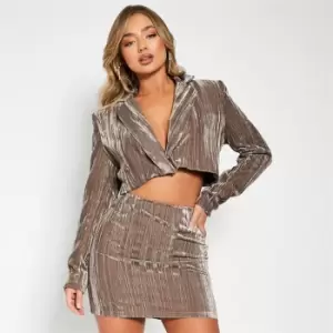 I Saw It First Textured Velvet Crop Blazer - Brown