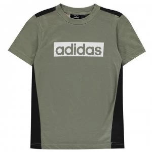 adidas Climalite Box Logo T Shirt Junior Boys - Khaki/Wht/Blk