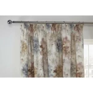 WOODLAND Watercolour Trees Print Lined Tape Top Pencil Pleat Curtains Pair Blush 66' width x 90' drop