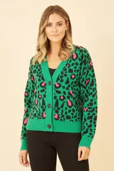 Green Animal Intarsia Knitted Cardigan