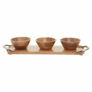 Interiors By Ph Serving Dish Set, Acacia Wood, Aluminium Leaf Handles