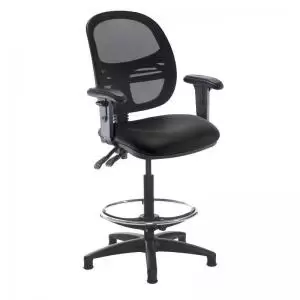 Jota mesh back draughtsmans chair with adjustable arms - Nero Black