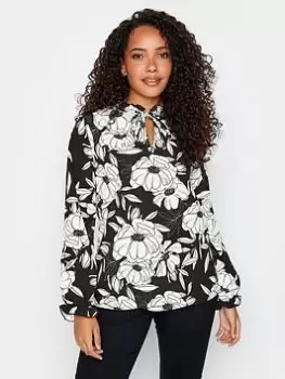 M&Co Floral Tie Neck Blouse - Black, Size 18, Women