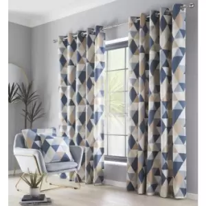 Portfolio Home - Dakota Navy Geometric Triangle Eyelet Ring Top Fully Lined 66x90 Curtain Pair - Navy