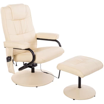 Homcom - Massage Recliner Chair Cushioned Ottoman 10 Point Vibration Beige