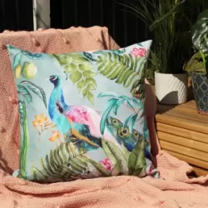 Peacock Multicoloured Outdoor Cushion Green/Pink/Blue