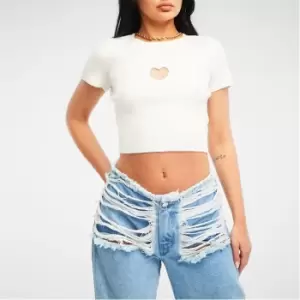 Missguided Rib Stripe Cut Out Knit Crop Top - White