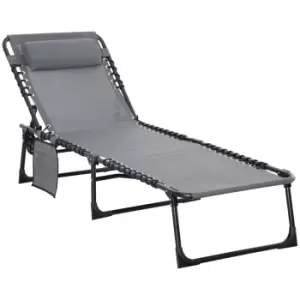 Outsunny Portable Sun Lounger w/ 5-position Adjustable Backrest - Grey